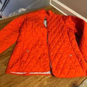 Lands End Quilted Rain Jacket coat Orange/red size M like new.